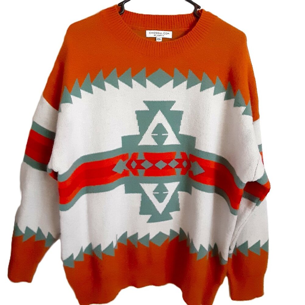 Chic Soul Sweater Size 2XL Aztec Pullover Southwestern Long Sleeve Round Neck